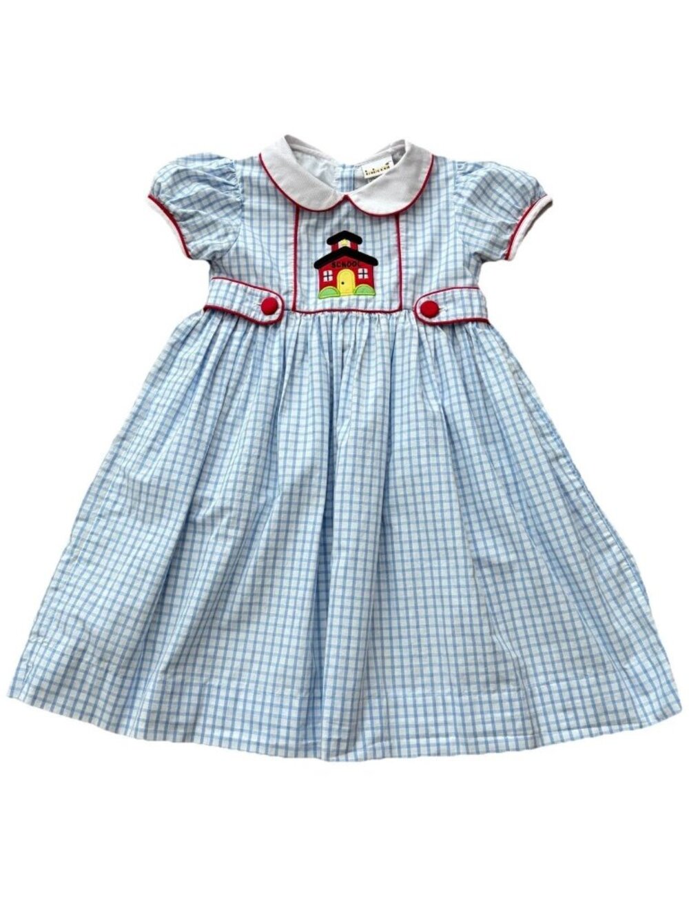 Babeeni Dress Blue White Gingham Embroidered Size 6 School House